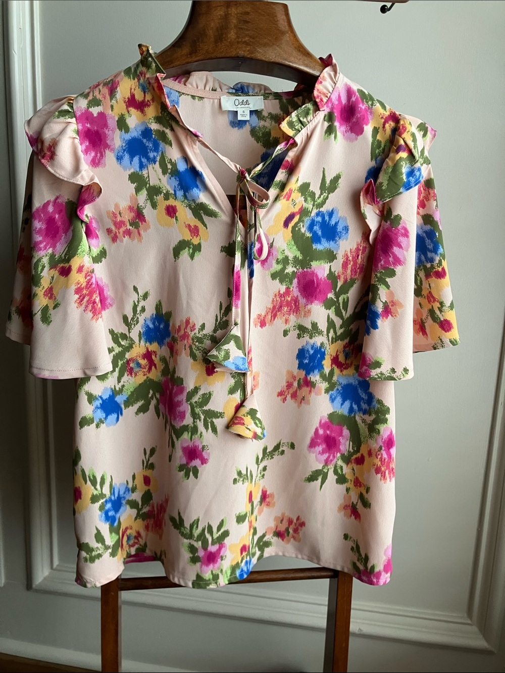 Oddi Pink Floral Ruffle Sleeve Blouse